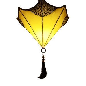 Plafondlamp Berfu van leer, beige-geel, 50 cm |...