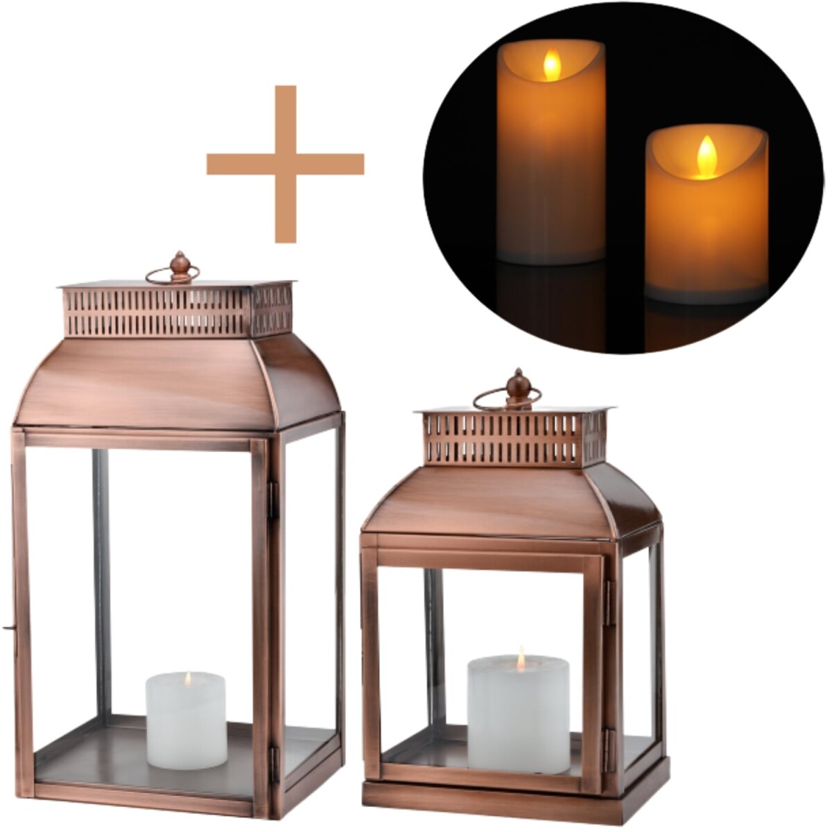 Set van 2 LED-vintage balkon- en tuinlantaarns Smilia koper