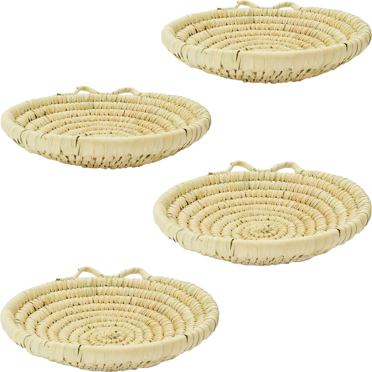 Set van 4 platte schalen, gevlochten broodmand, naturel, Bos
