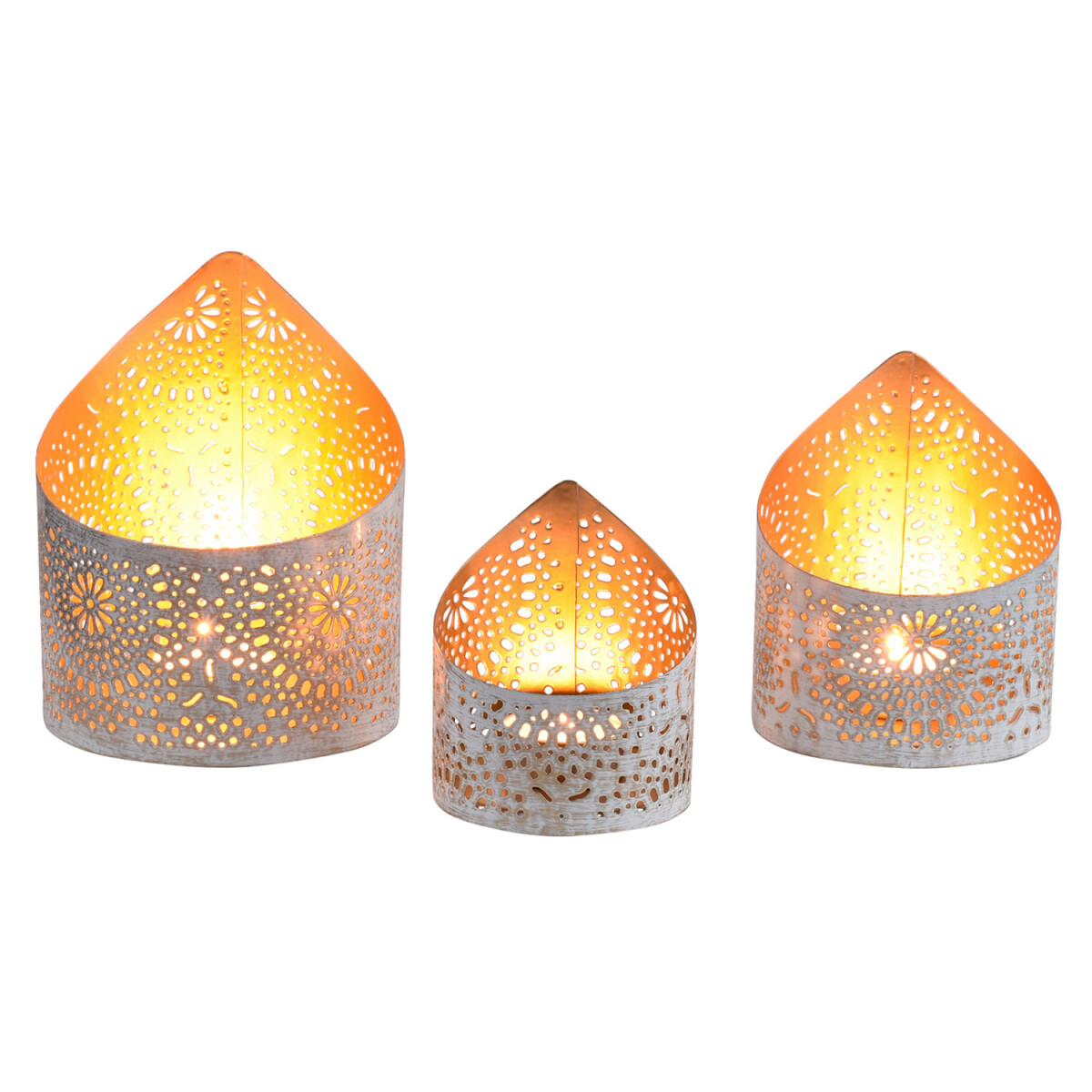 Set van 3 boho-decoratieve windlichten/theelichthouders van 