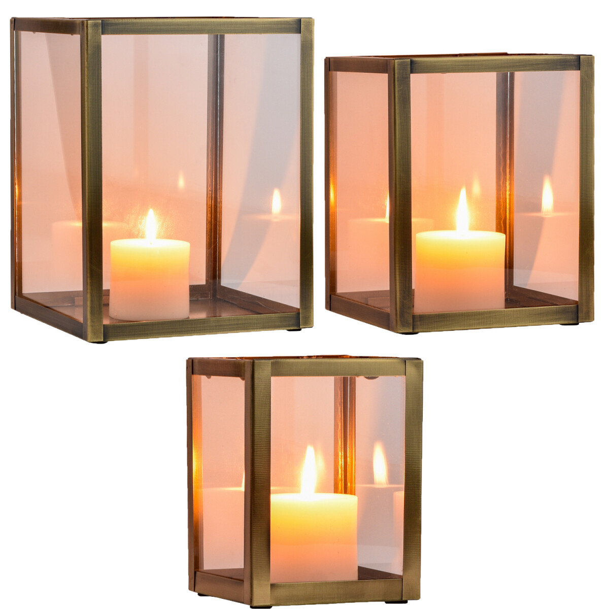 Aesthetic Deco set van 3 windlichten en theelichthouders Sou