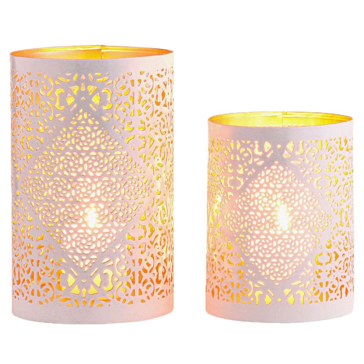 Set van 2 oosterse decoratieve theelichthouders Yazim, wit