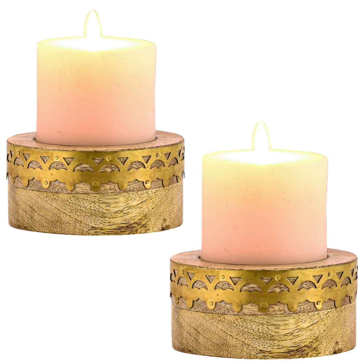 Set van 2 boho-theelichthouders van hout van Halid