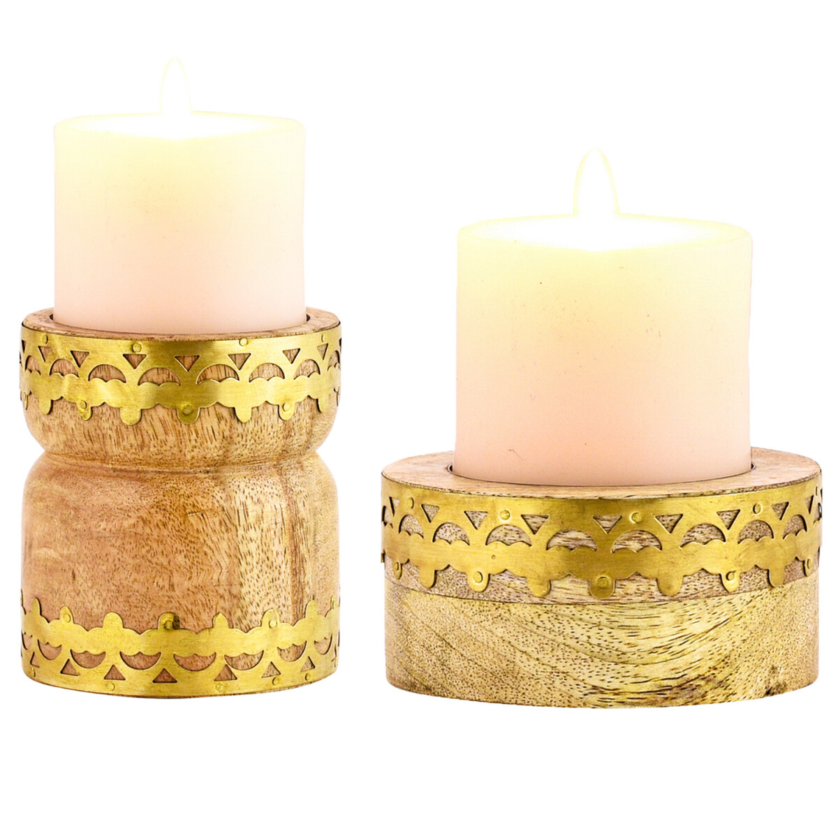 Set van 2 boho-theelichthouders van hout van Halid Hajid