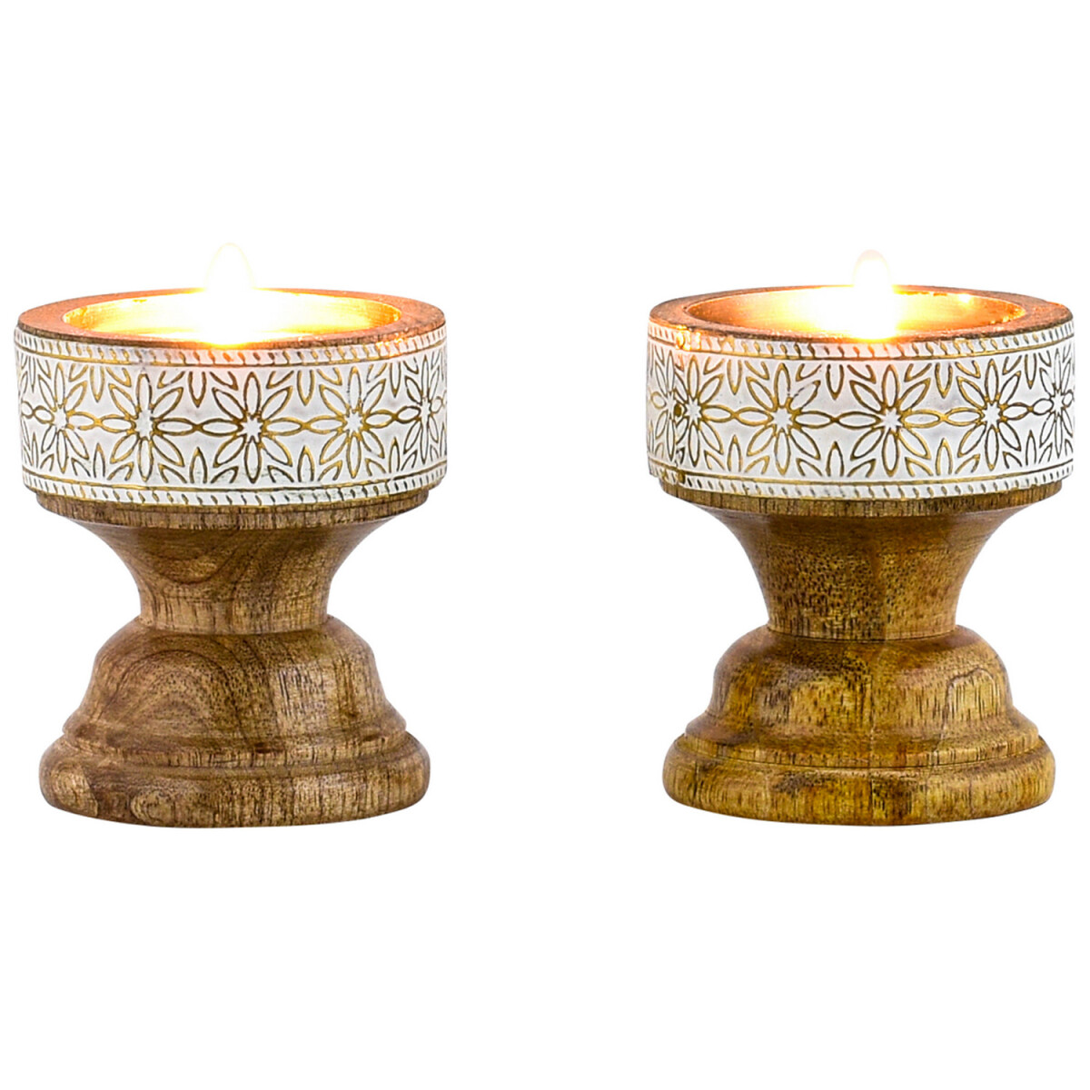 Set van 2 boho-theelichthouders van hout, Hamida