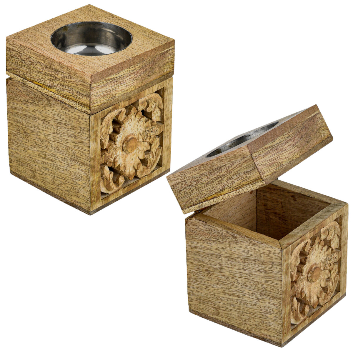 Set van 2 oosterse decoratieve theelichthouders met opbergdo
