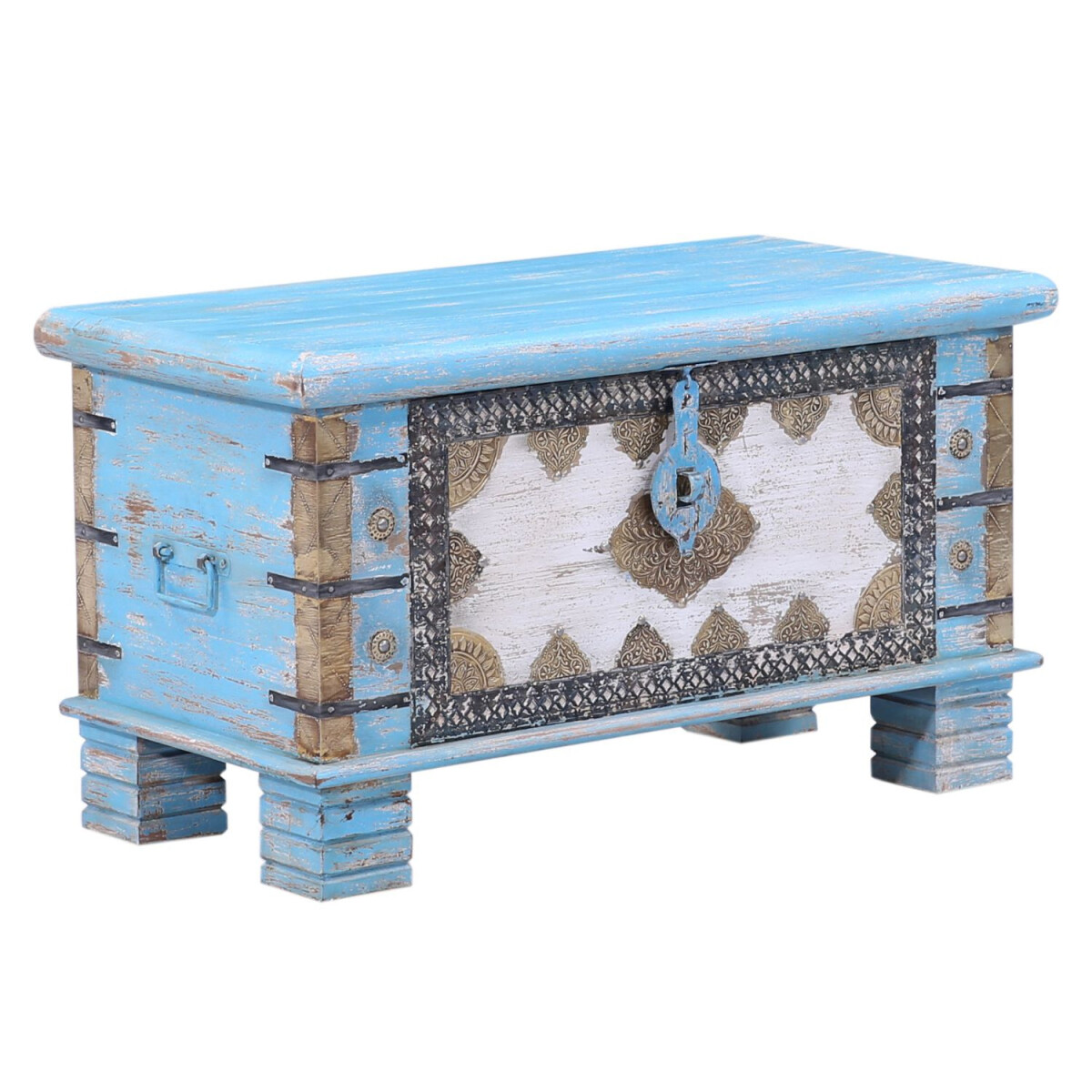 Kist Ezgi Hout Blauw 80 cm | Boho Vintag box