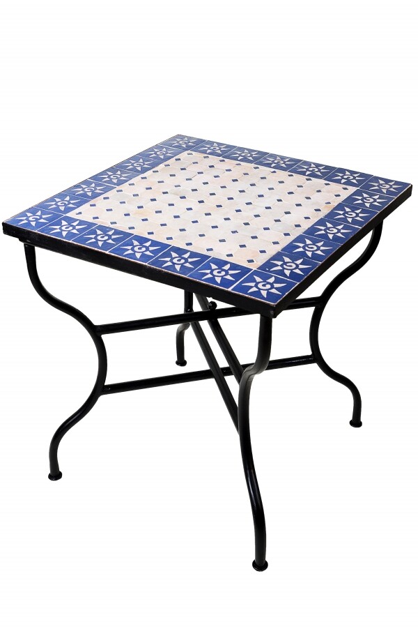 Marokkaanse mozaïektafel Zon Beige Blauw 70x70 cm | Han