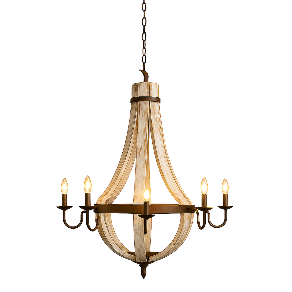 Kroonluchter Abdallah hout en metaal 93 cm | Indiase...