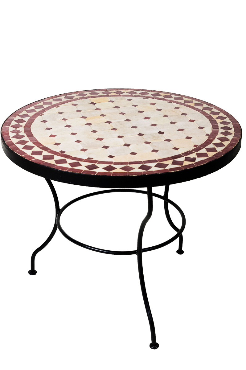 Marokkaanse mozaïektafel Marrakesh, beige en bordeauxro