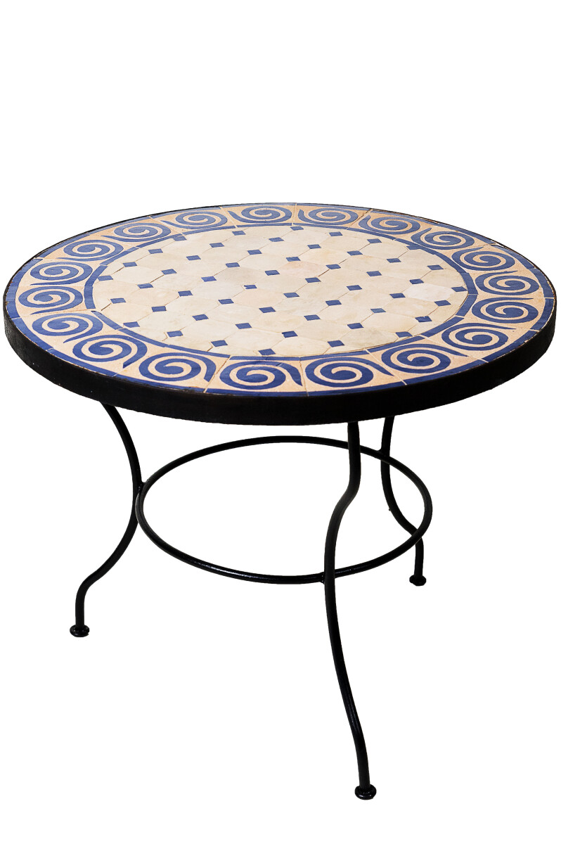 Marokkaanse mozaïektafel Spiraal Beige Blauw, 60 cm, 45