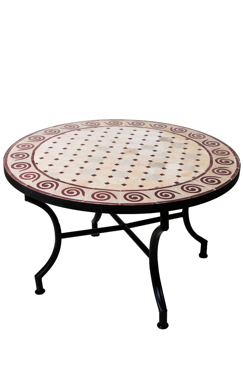 Marokkaanse mozaïektafel Spiraal Beige Bordeaux, 80 cm,