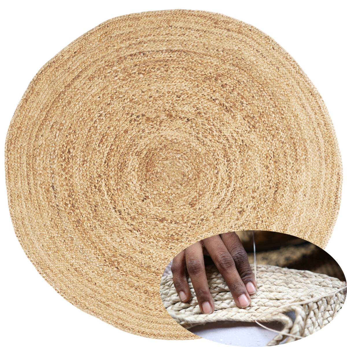 Rond, gevlochten jute tapijt Abril 120 c box